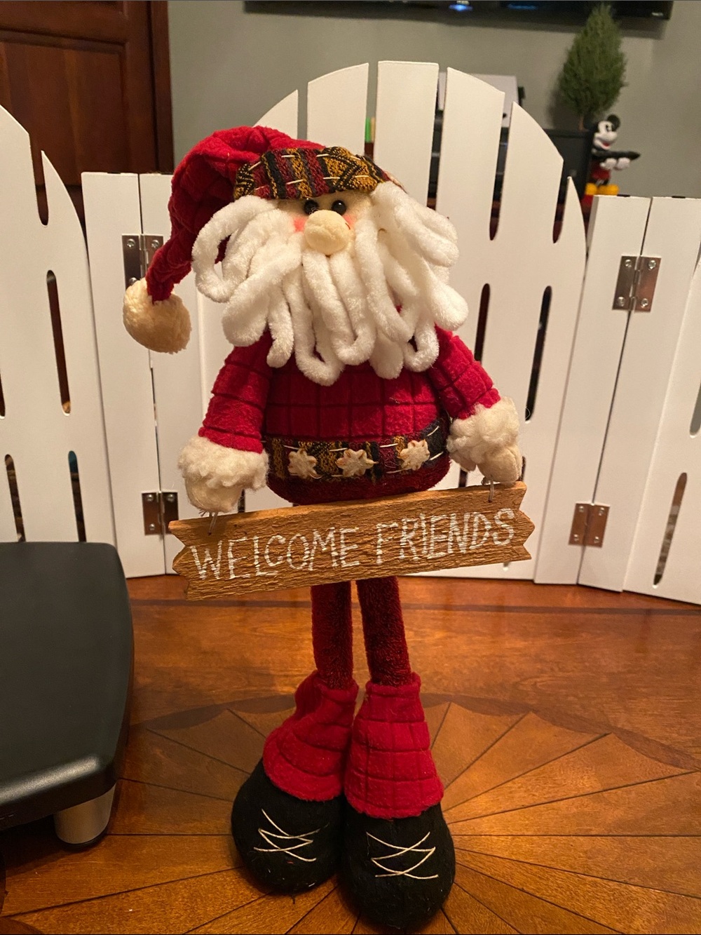 Vintage Red Plush weighted standing Santa Figure with Welcome Sign